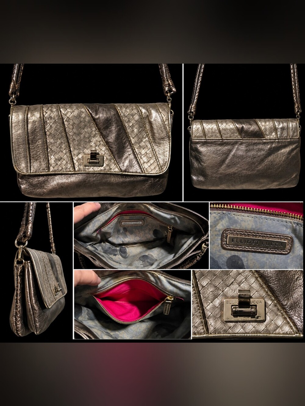 Elliott Lucca Metallic Woven Leather Shoulder Bag / Clutch